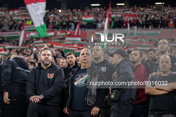 Hungarian fans and Dj Attila Náksi before the UEFA Nations League A3 match at Puskás Aréna on Sept 26, 2022 in Budapest, Hungary. 