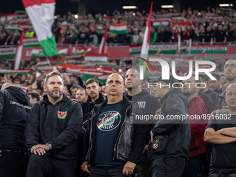 Hungarian fans and Dj Attila Náksi before the UEFA Nations League A3 match at Puskás Aréna on Sept 26, 2022 in Budapest, Hungary. (