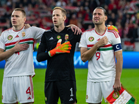 Adam Szalai of Hungary during the National anthem before the UEFA Nations League A3 match at Puskás Aréna on Sept 26, 2022 in Budapest, Hung...