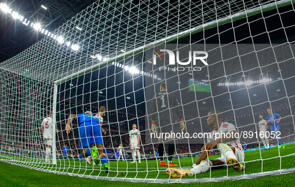 Loic Négo of Hungary relises the second goal during the UEFA Nations League A3 match at Puskás Aréna on Sept 26, 2022 in Budapest, Hungary. 