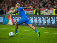 Federico Dimarco of Italy competes for the ball during the UEFA Nations League A3 match at Puskás Aréna on Sept 26, 2022 in Budapest, Hungar...