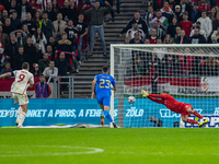Goalkeeper of Italy Gianluigi Donnarumma saves during the UEFA Nations League A3 match at Puskás Aréna on Sept 26, 2022 in Budapest, Hungary...
