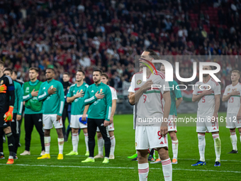 Adam Szalai and Team Hungary thanks for the cheering after the UEFA Nations League A3 match at Puskás Aréna on Sept 26, 2022 in Budapest, Hu...