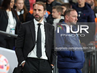 LONDON ENGLAND - SEPTEMBER 26 : L-R Gareth Southgate manager and Assistant Manager Steve Holland during UEFA Nations League - Group A3 match...