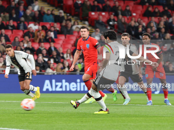 LONDON ENGLAND - SEPTEMBER 26 : Ilkay Gundogan (Manchester City) of Germany scores from the penalty during UEFA Nations League - Group A3 ma...