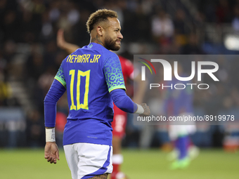Neymar Jr of Brazil during the International friendly game, football match between Brazil and Tunisia on September 27, 2022 at Parc des Prin...
