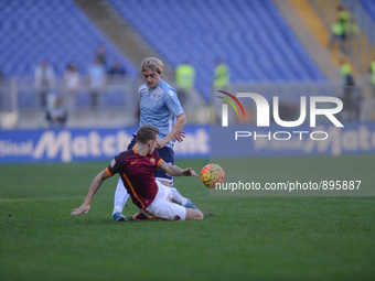 Dusan Basta and Lukas Digne during the Italian Serie A football match A.S. Roma vs S.S. Lazio at the Olympic Stadium in Rome, on november 08...