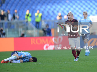 Felipe Anderson and Radja Nainggolan  during the Italian Serie A football match A.S. Roma vs S.S. Lazio at the Olympic Stadium in Rome, on n...