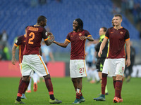 Gervinho celebrates with Antonio Rudiger after the Italian Serie A football match A.S. Roma vs S.S. Lazio at the Olympic Stadium in Rome, on...