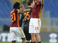 Gervinho celebrates with Alessandro Florenzi after the Italian Serie A football match A.S. Roma vs S.S. Lazio at the Olympic Stadium in Rome...