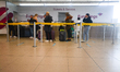 general view of few passenges are seen  at Eurowings ticket service counter of Cologne & B...