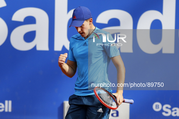 BARCELONA-SPAIN -24 April: Thiem celebration in the match between Giraldo and D. Thiem, for the 1/8 final of the Barcelona Open Banc Sabadel...