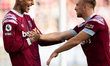 Gianluca Scamacca of West Ham celebrates after scoring during the Premier League match bet...