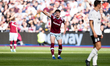 Declan Rice of West Ham gestures during the Premier League match between West Ham United a...