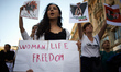 An Iranian woman reacts. A protest march took place in Toulouse in solidarity with women i...