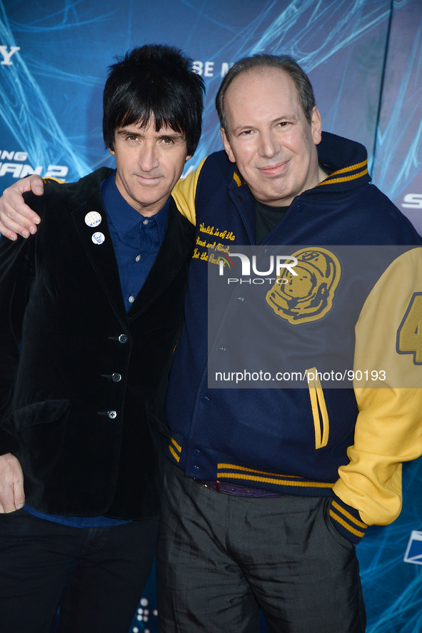 John Marr and Hans Zimmer attends the Premiere of " The Amazing Spider-Man 2" on April 24, 2014 at The Ziegfeld Theatre in New York City, NY...