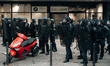 Riot police and CRS 8 FAR (Force d'Action Rapide) police officers deploy after black bloc...