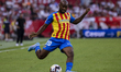 Dimitri Foulquier of Valencia CF in action during the La Liga Santader match between Sevil...