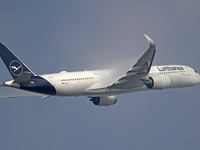 Airbus A350-941, from Lufthansa company taking off from Barcelona airport, in Barcelona on 27th October 2022. (