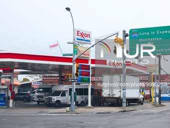 Exxon gas station n New York, United States, on October 26, 2022. (