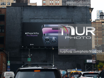 IPhone 14 Pro ad is seen in New York, United States, on October 26, 2022. (