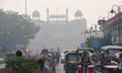 Vehicular movement seen near Red fort amid smoggy conditions in New Delhi India on October...