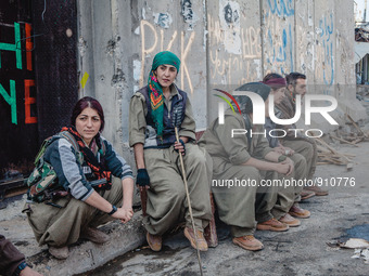 Female Kurdish soldiers on November 14, 2015 in Sinjar, Iraq. Kurdish forces, with the aid of months of U.S.-led coalition airstrikes, liber...