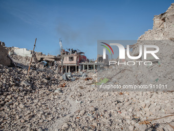 A destroyed area after air strike on November 14, 2015 in Sinjar, Iraq. Kurdish forces, with the aid of months of U.S.-led coalition airstri...