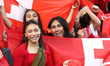 Tonga's fans celebrate after the 2021 Rugby League World Cup Pool D match between Tonga an...