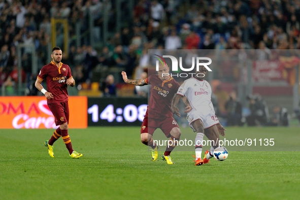 Rome, Italy - 25th Apr, 2014. Balotelli during Football / Soccer Italian Serie A match between AS Roma and AC Milan at Stadio Olimpico in Ro...