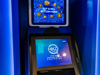 A bitcoin ATM is showcased on the stand of the Hong Kong Digital Asset Exchange during the Fintech Week. Hong Kong recently announced a libe...