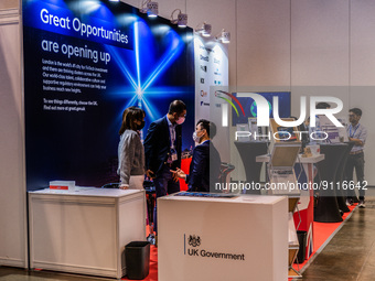 A stand of the British Government promoting investment in the United Kingdom during the Hong Kong Fintech week, in Hong Kong, on November 01...