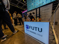 The stand of Futu, a retail stock broker in Hong Kong is seen at the Fintech Week, in Hong Kong, on November 01, 2022. (