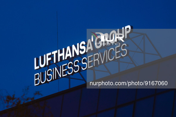 Lufthansa Group logo sign is seen on a buildung in Krakow, Poland on November 4, 2022. 