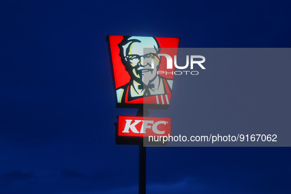 KFC logo sign is seen in Krakow, Poland on November 4, 2022. 