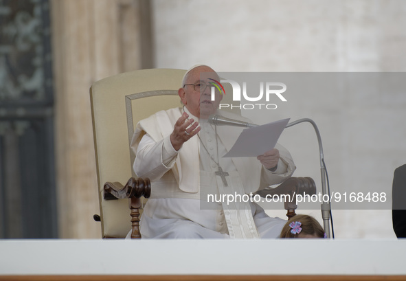 Pope Francis sepaks during the weekly general audience on November 9, 2022 at St. Peter's square in The Vatican.  