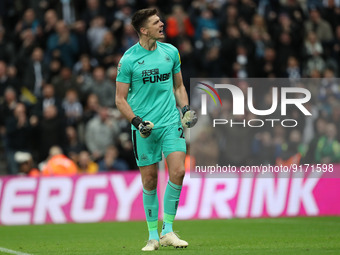 Newcastle United's Nick Pope celebrates after making  his second penalty save during the shoot out to decide Carabao Cup Third Round match b...