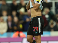Bruno Guimaraes of Newcastle United reacts after missing a penaltyduring the shoot out to decide Carabao Cup Third Round match between Newca...