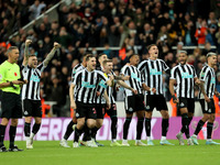 Newcastle United's players celebrates after winning the penalty shootout during the Carabao Cup Third Round match between Newcastle United a...