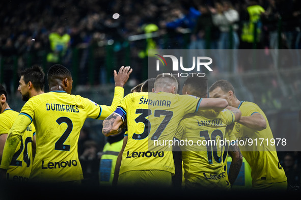 Team Inter Fc celebrating after a goal during the Italian Serie A tootball match between Inter FC Internazionale and Bologna Fc on  November...