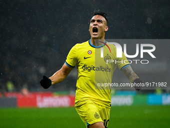 Lautaro Martinez Inter Fc celebrating after a goal during the Italian Serie A tootball match between Inter FC Internazionale and Bologna Fc...