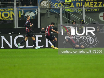 Team Bologna Fc celebrating after a goal during the Italian Serie A tootball match between Inter FC Internazionale and Bologna Fc on  Novemb...
