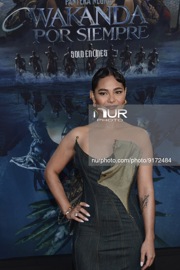 November 9, 2022, Satelite City, Mexico: Actress Mabel Cadena attends red carpet of the Black Panther: Wakanda Forever Fan Event at Plaza Sa...
