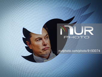 Twitter owner Elon Musk is seen with a Twitter logo in this photo illustration in Warsaw, Poland on 21 September, 2022. Twitter management h...