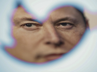 Twitter owner Elon Musk is seen with a Twitter logo in this photo illustration in Warsaw, Poland on 21 September, 2022. Twitter management h...