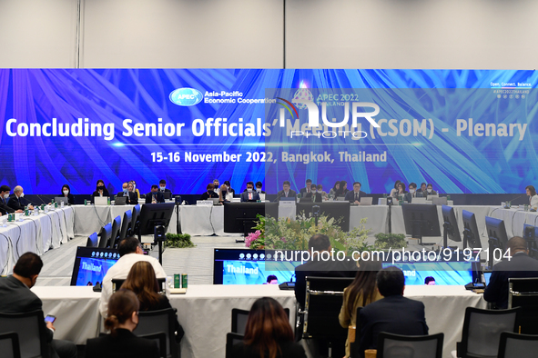 Thani Thongphakdi Chair of the APEC Senior Officials' Meeting speaks during the Concluding Senior Official’s Meeting Plenary Asia-Pacific Ec...