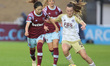 L-R Risa Shimizu! of West Ham United WFC and Carrie Jones of Leicester City Women during B...