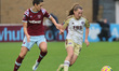 L-R Abbey-Leigh Stringer of West Ham United WFC and Carrie Jones of Leicester City Women d...