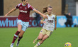 L-R Abbey-Leigh Stringer of West Ham United WFC and Carrie Jones of Leicester City Women d...