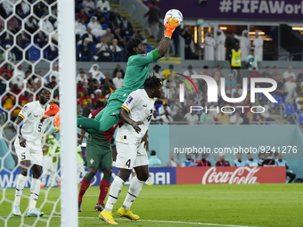 Lawrence Ati Zigi Goalkeeper of Ghana and FC St. Gallen 1879 makes a save during the FIFA World Cup Qatar 2022 Group H match between Portuga...